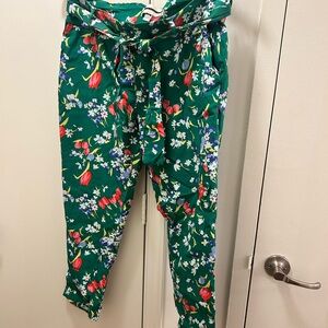 Floral Green Pants with Tie Waist
